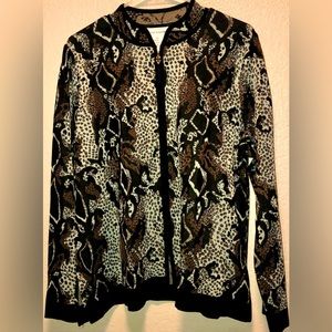 Misook black & brown leopard print zip front cardigan - Excellent Condition